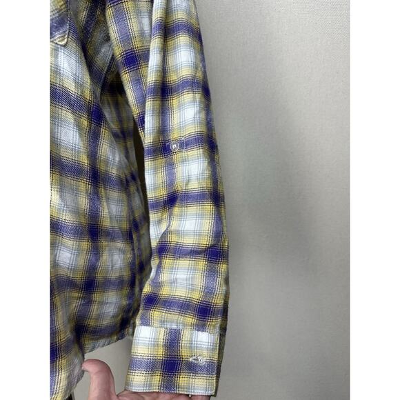 Women’s Plaid Flannel Button-Down LSU Tiger Shirt With Roll-Up Sleeves Sz M - Picture 6 of 14